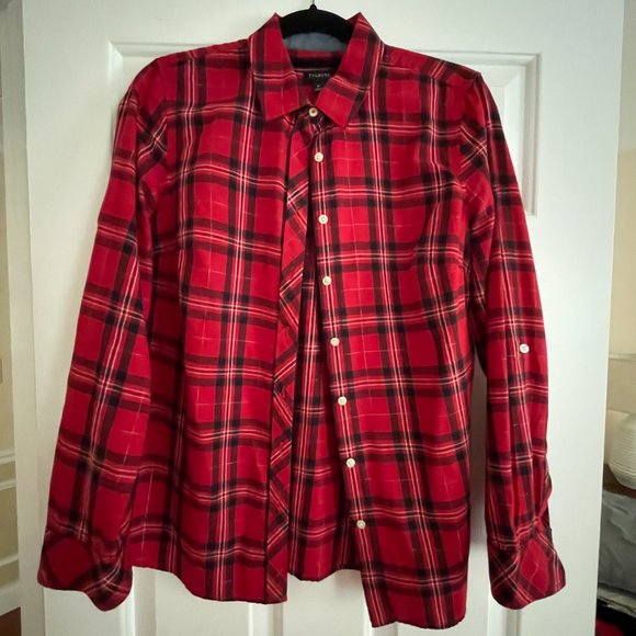 Talbots Red Plaid Long Sleeved Roll Up Shirt (Medium) - Picture 5 of 6